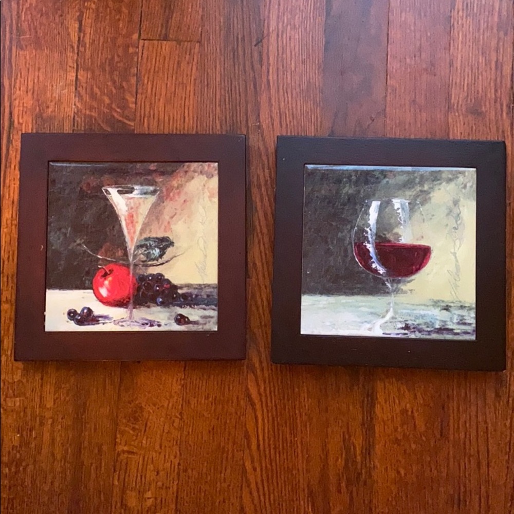 Two 8X8” framed ceramic tiles~wall art~cocktails